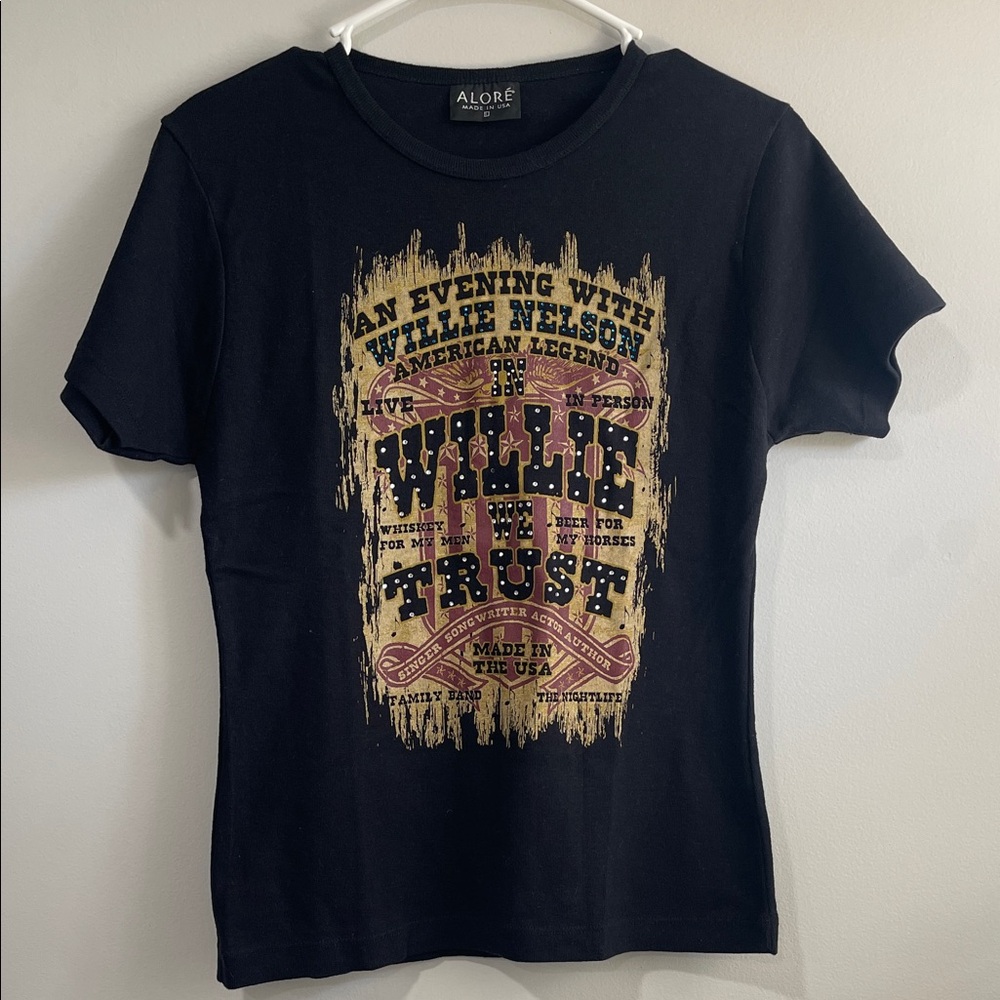 Black Graphic Tee with Willie Nelson Print